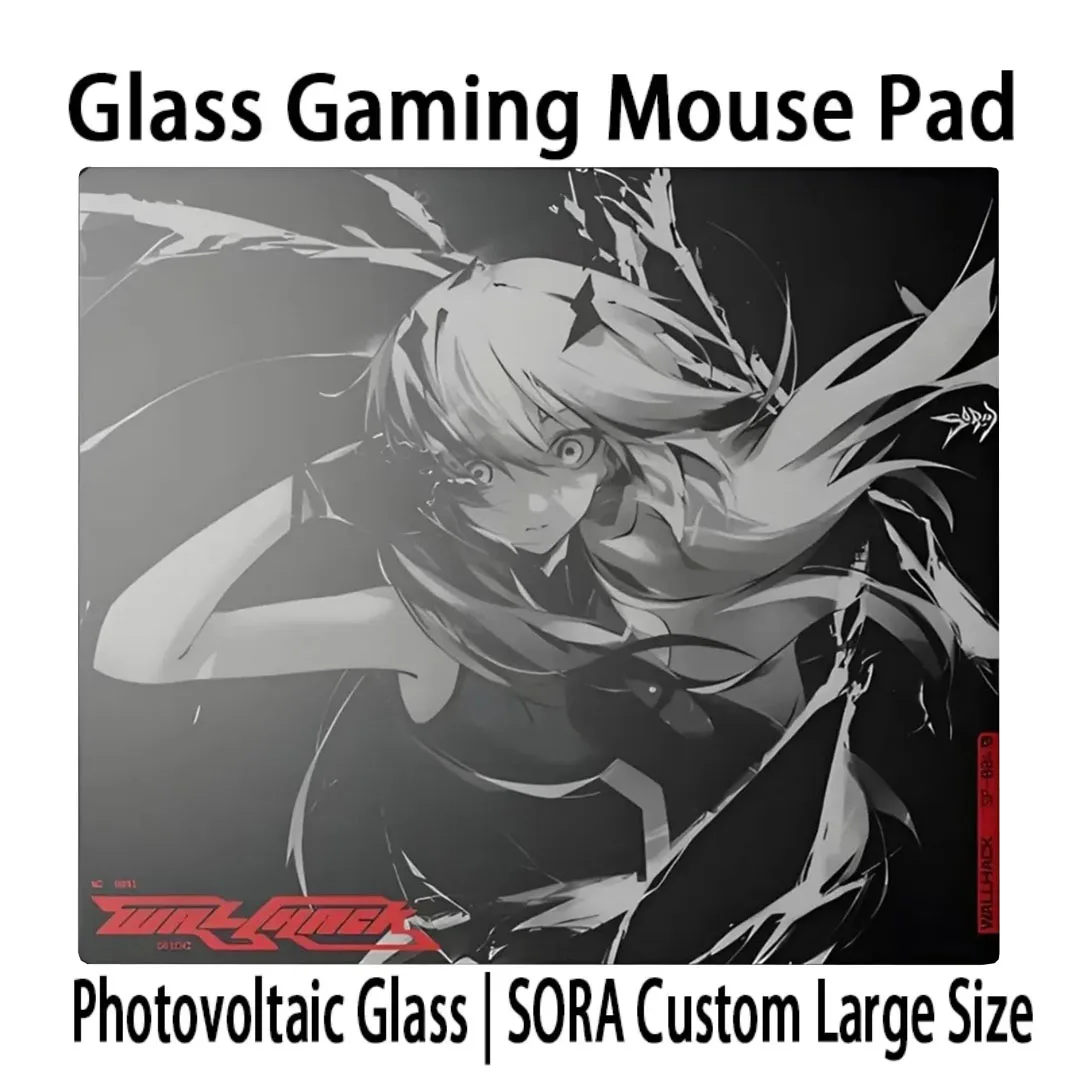 Black White Anime Girl Glass Gaming Mouse Pad Tempered Glass Mouse Pads Large Size Office Mouse Pad PC Esports Gaming Mouse Pad