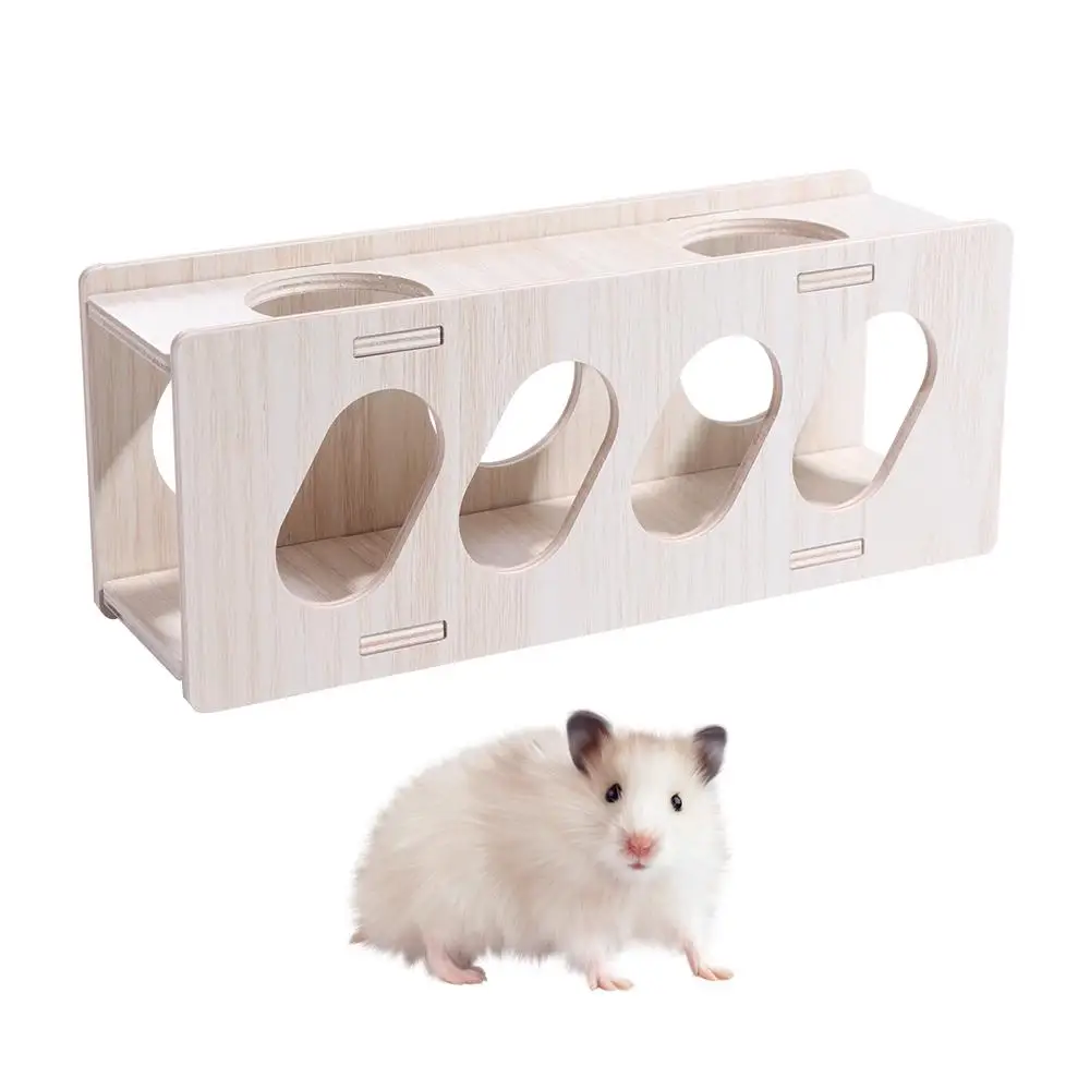 Small Animals Toy Natural Hamster Wooden Tunnel Exploring Gym Exercise Secret Peep Shed Multifunctional Funny Hideout Ferret