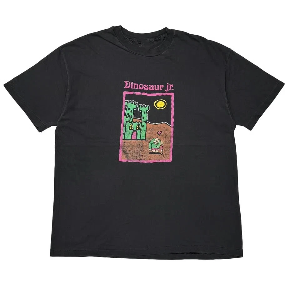 Vintage Dinosaur Cartoon Green Castle Band Graphic Tee Cotton Mens Womens T-Shirt Summer Streetwear