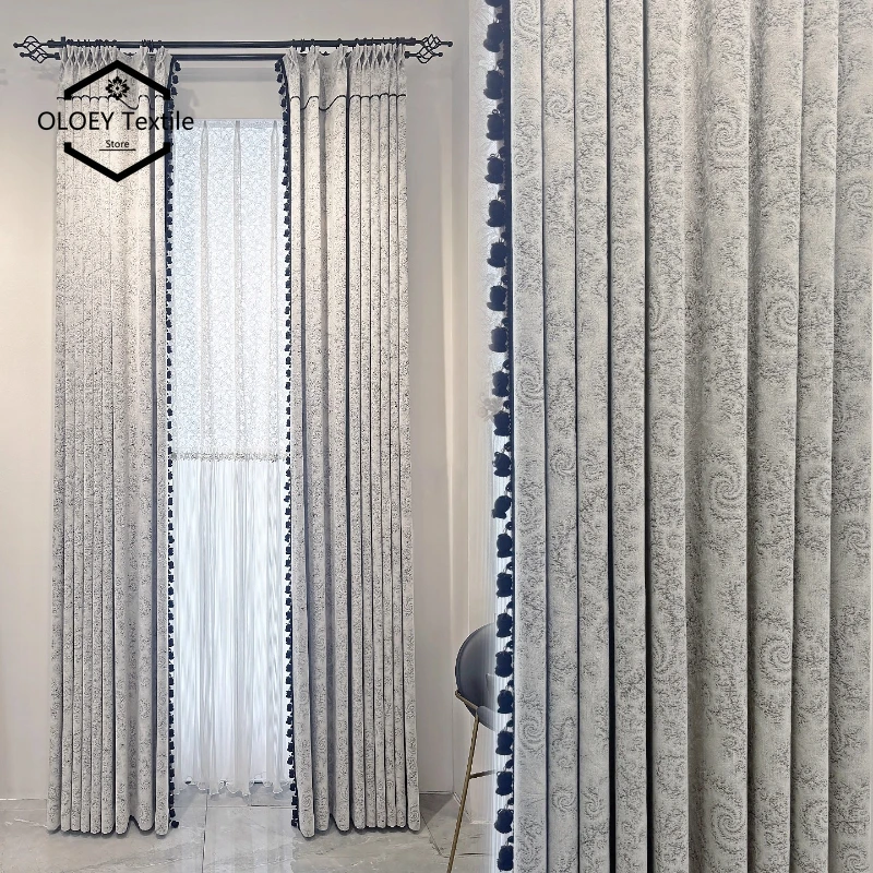 Custom Size French Luxury Off-white Unique Pattern Chenille Curtains for Living Dining Room Bedroom White Tulle Elegant Fashion