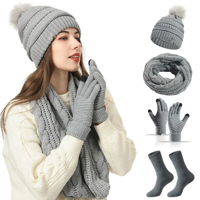 ensemble-tricote-d'hiver-pour-femmes-4-pieces-bonnet-a-pompon-echarpe-gants-tactiles-chaussettes-thermiques-chapeau-epais-en-acrylique-accessoires-pour-l'exterieur