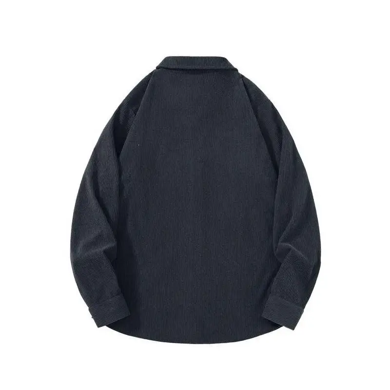 L 48968 Men's Work Shirt Spring Loose Black Jacket Cotton PU Short Sleeve CleanFit Stand Collar Inner Wear Casual Shirt