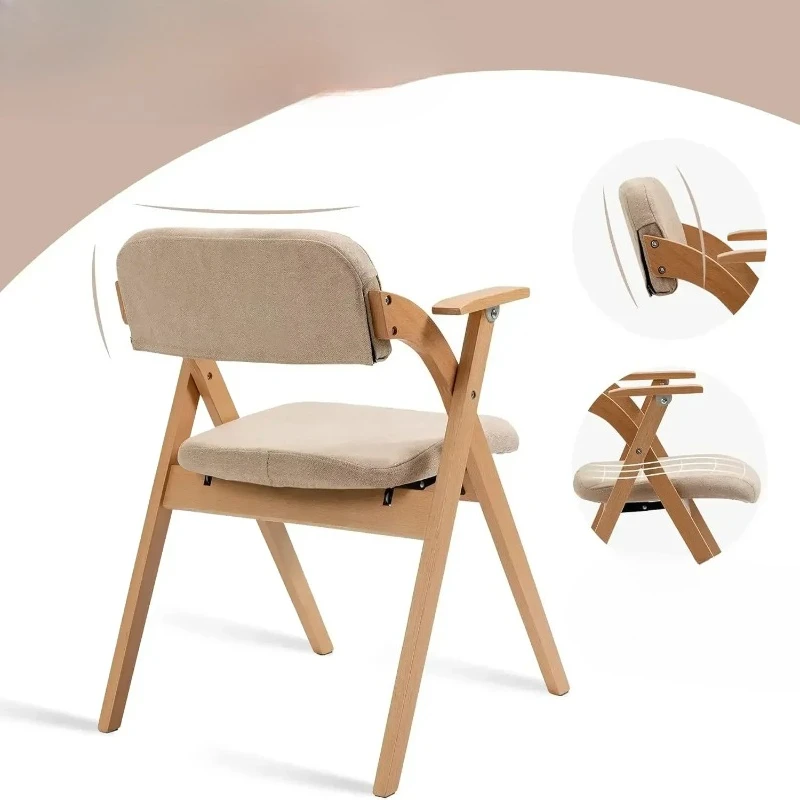 Folding Chairs with Armrest, Wooden Stackable Foldable Dining Chair with Padded Seats Set of 2 Extra
