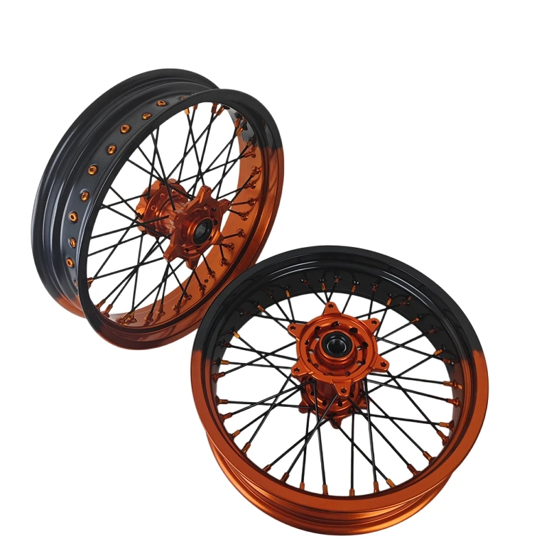 Fit EXC/SXF/XCW Orange Black Gradient Motorcycle Rims Supermoto Wheels 17