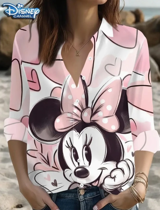 2025 Damesshirt met lange mouwen Disney-stijl modieus casual veelzijdig eenvoudig topje schattig Mickey Minnie