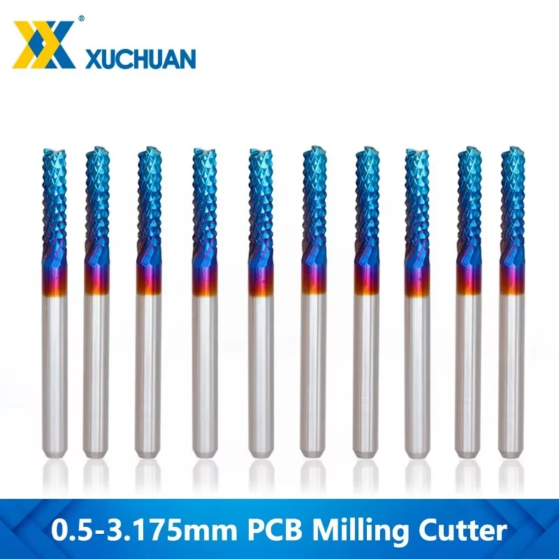 CNC Corn End Mill 10pcs 0.5-3.175mm PCB Milling Cutter Nano Blue Coated Carbide End Mill 3.175mm Shank PCB Machine Engraving Bit