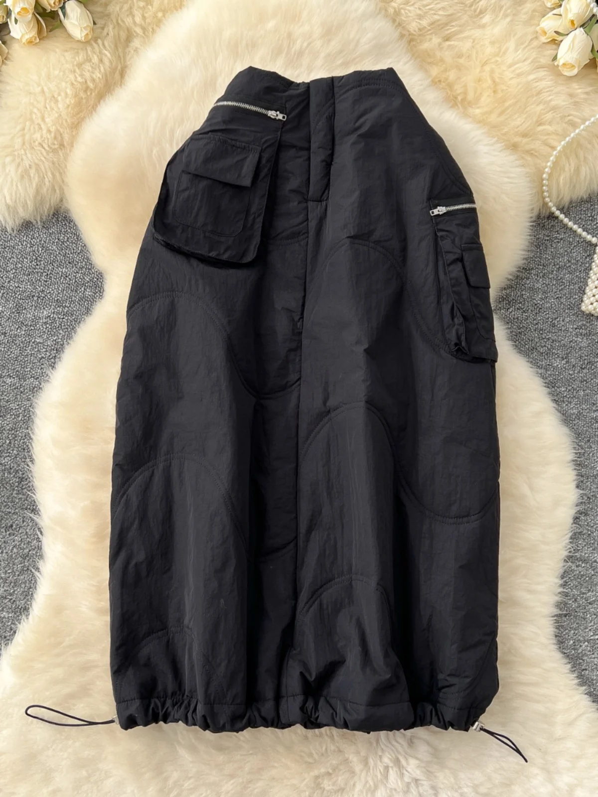 

Winter 2024 Thi High Waist Workwear Midi Skirt Women's Design Slimming A-Line Dstring Skirt Korean Sle Commute