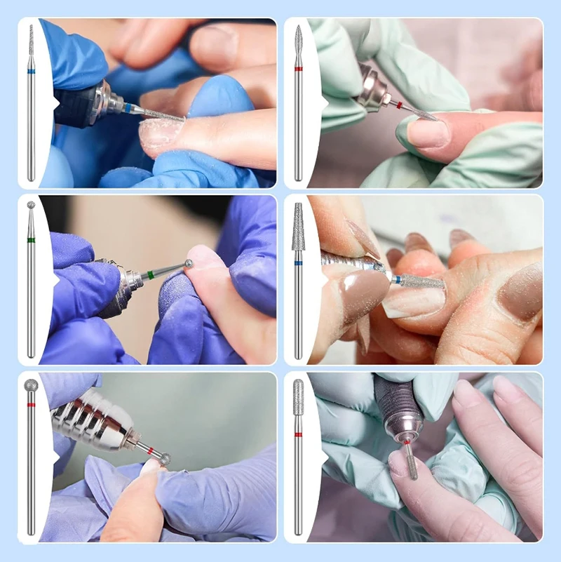 6/8Pcs Diamond Nail Art Electric File Drill Bits Polishing Grinding Head Manicure Pedicure Machines Tool Accessories Set