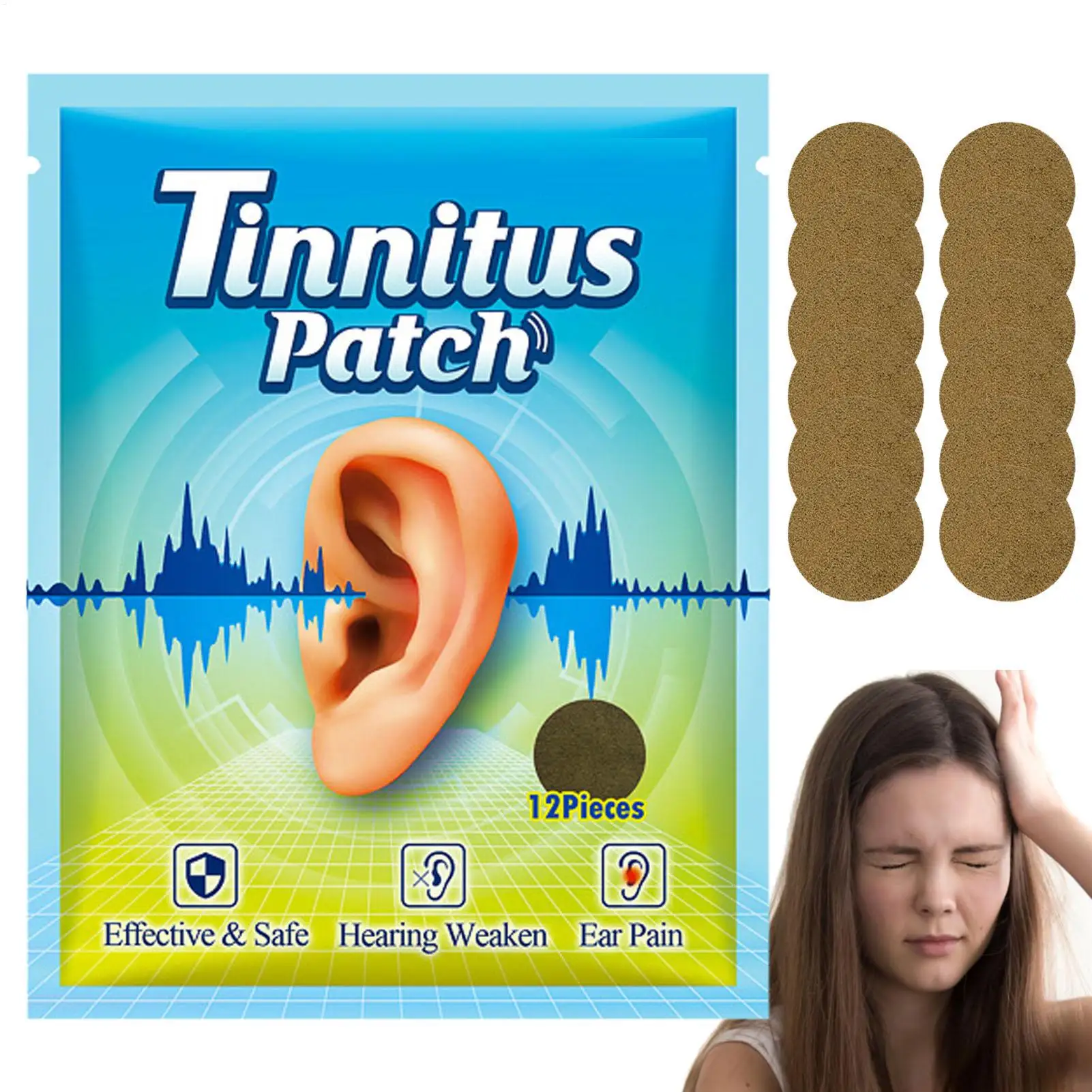 Tinnitus patch 12Pcs/set Acupoint Patch Ear Pains Hearing Weaken Neuropathic Earache Sticker for Relieving Tinnitus