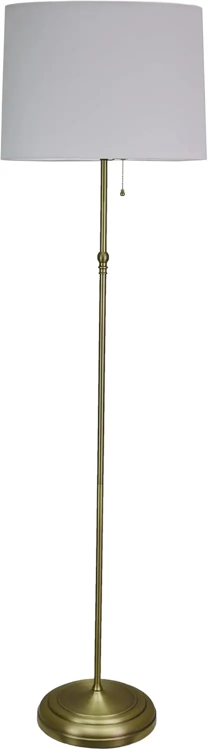 Floor Lamp For Living Room, 16 X 10 X 61 Inch Metal Base Withe Fabric Shade Floor Lamp, Retro, Oatmeal Shade, Matt Antique