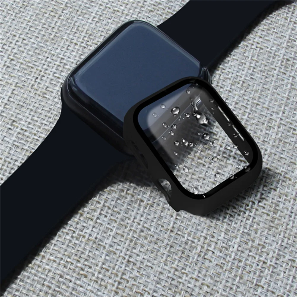 Glass+Case For Apple Watch 44mm 40mm 42mm 38 mm PC Bumper+Tempered Membrane Watch Case iWatch Series 6 5 4 3 SE Protective Cover