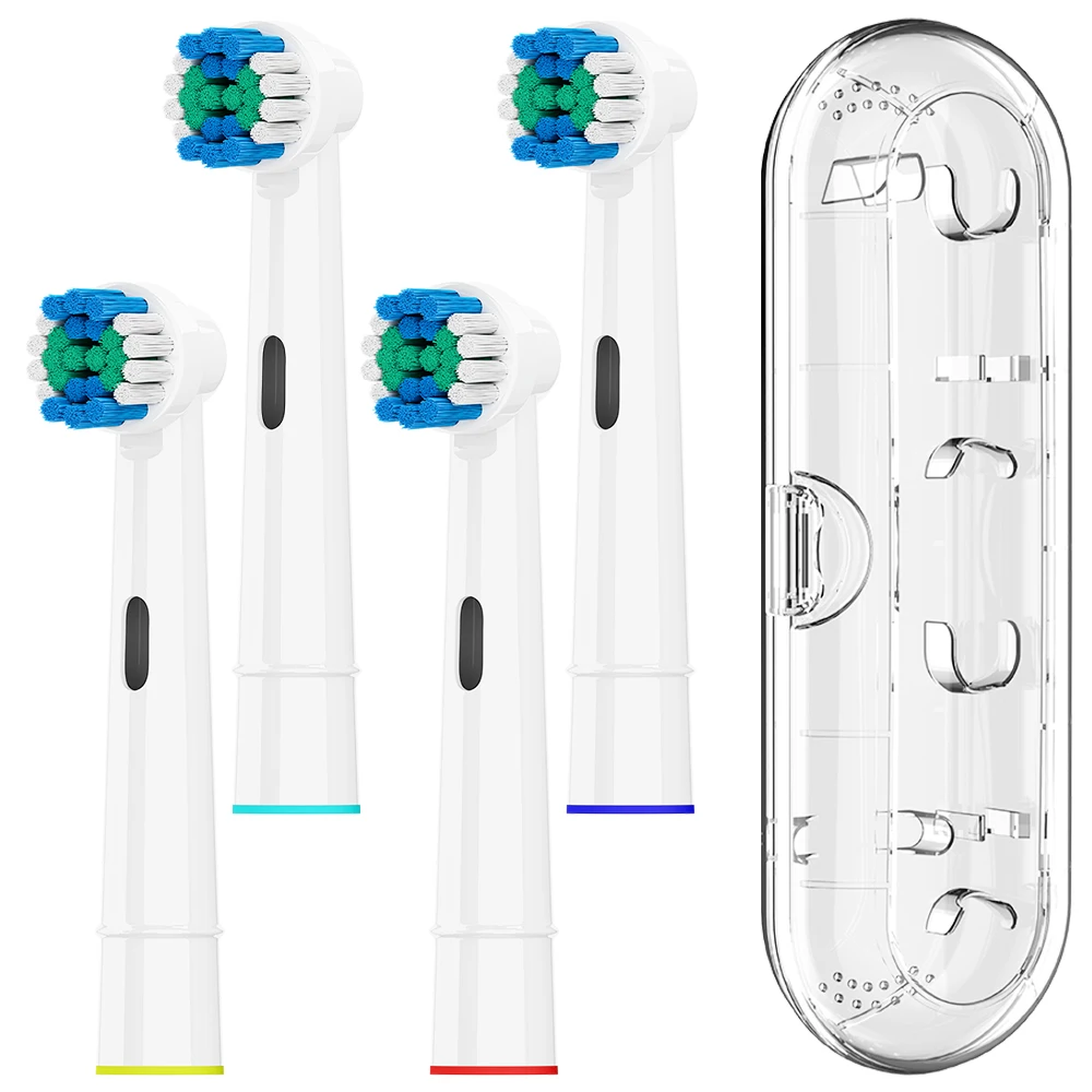 

4x Replacement Brush Heads and Clear Toothbrushes Travel Case Compatible with Oral B Electric Toothbrush, for Pro 1000/100/1500