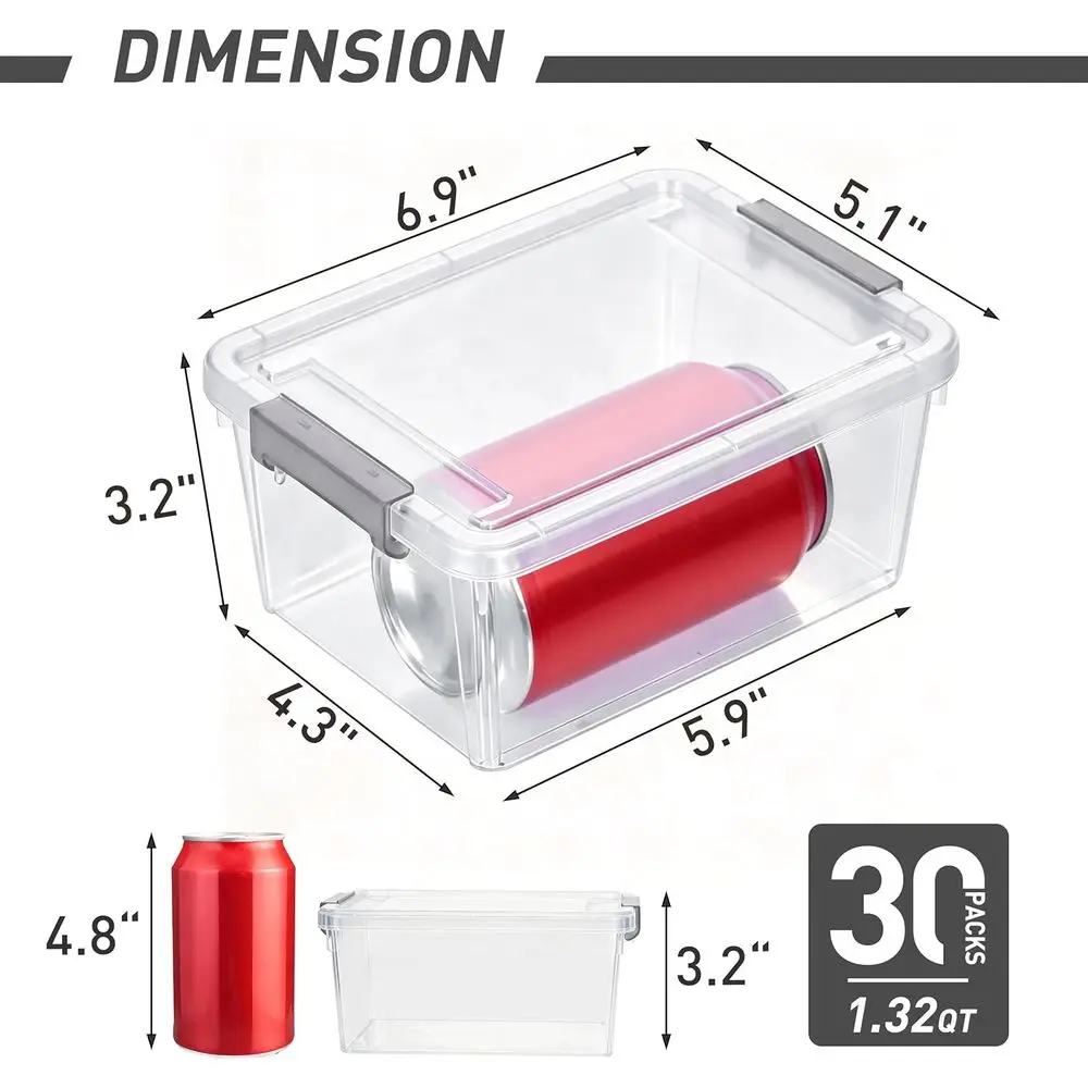 1.3 QT 30 Packs Small Storage Bins Plastic Storage Container Stackable Box with Lids or Organizing, Clear White