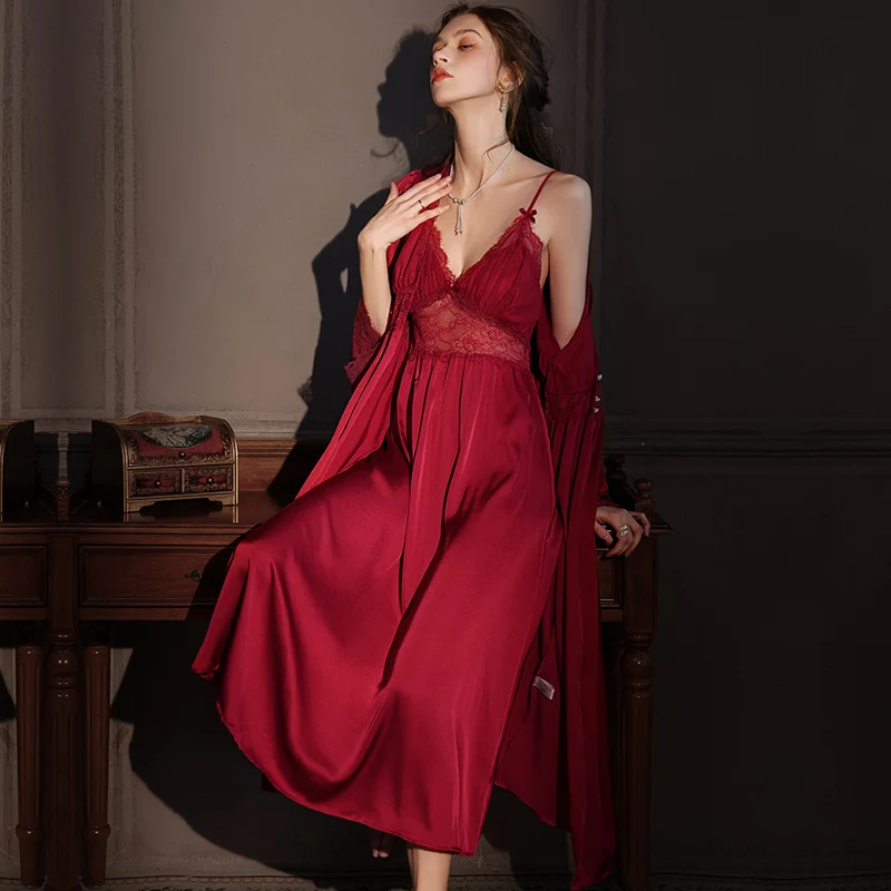 DAIMELU French court style sleepwear lace nightdress with chest pad women's summer Nightgowns female nightwear sexy pajamas set