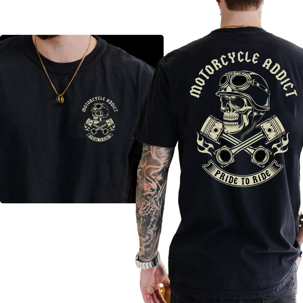Men Motorcycle Biker Chopper Bobber Motard Motorrad Print Shirrt Men Summer Black Short Sleeve Men TShirt O-Neck Graphic T Shirt