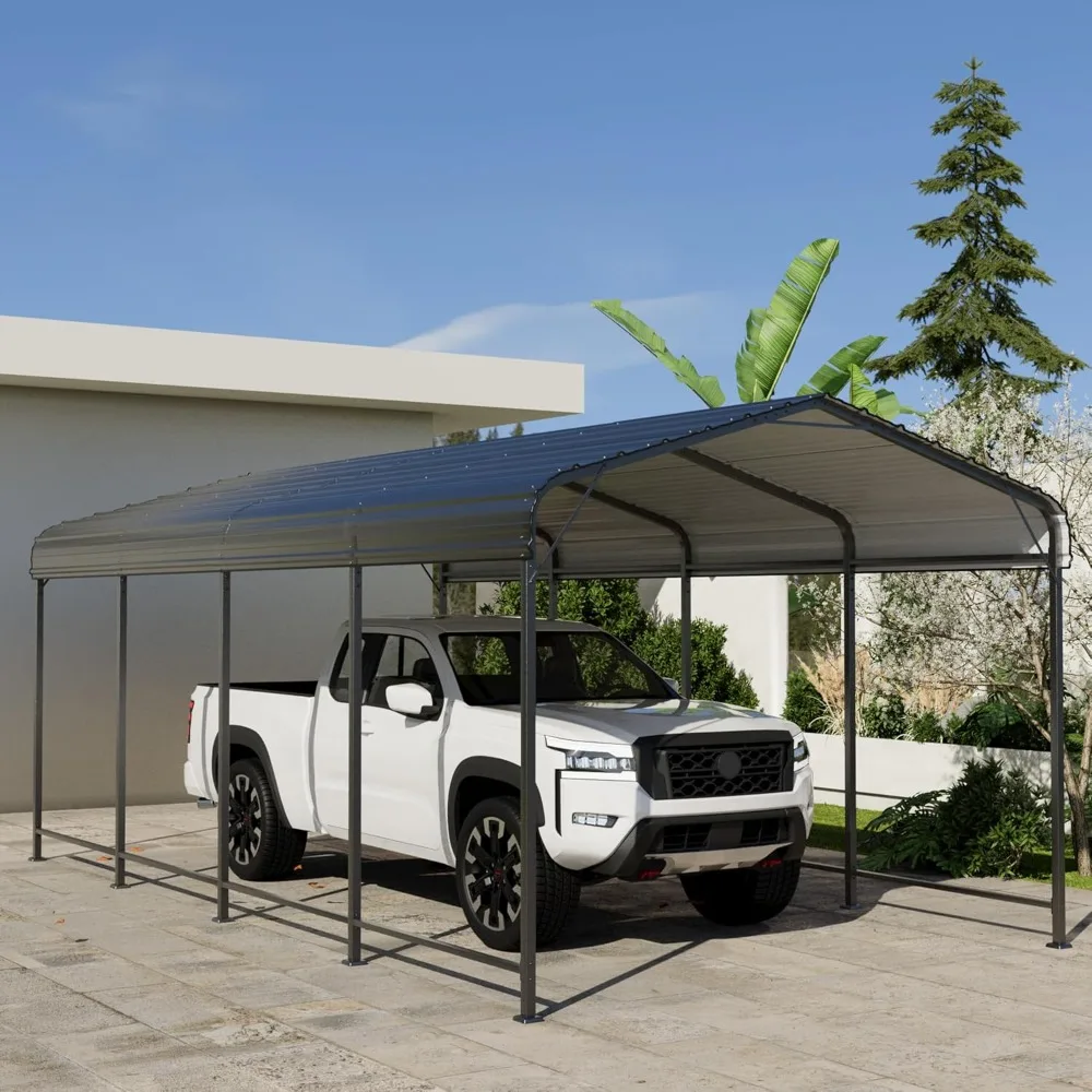 10 x 20 ft Heavy Duty Metal Carport Canopy with Galvanized Steel Roof,Outdoor Garage Car Shelter Shade for Car, Truck and Boats