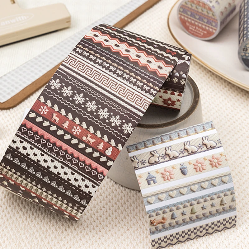 Vintage Knit Texture Die-Cut Washi Tape, Soft Style Journal Base & Section Decoration, Healing Stationery