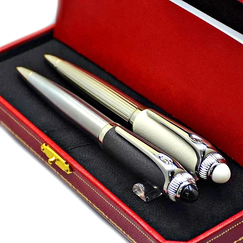 Roadster de CT Luxury White/Black Leather Barrel Ballpoint Pen Classic High Quality Silver/Golden Trim Writing Smooth