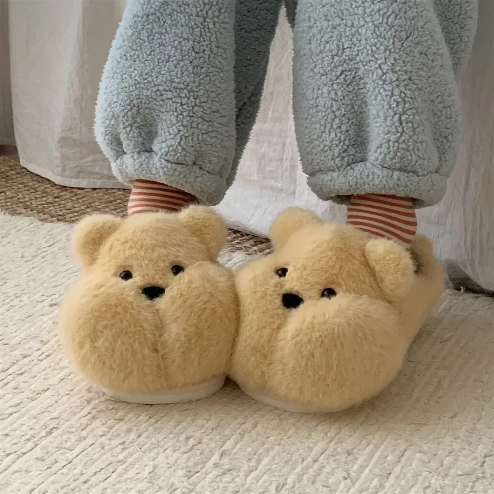 

Cartoon Puppy Plush Cute Women's Indoor Slippers 2025 Winter Fluffy Plush Non-Slip Home Slippers Warm Plush Slippers Unisex