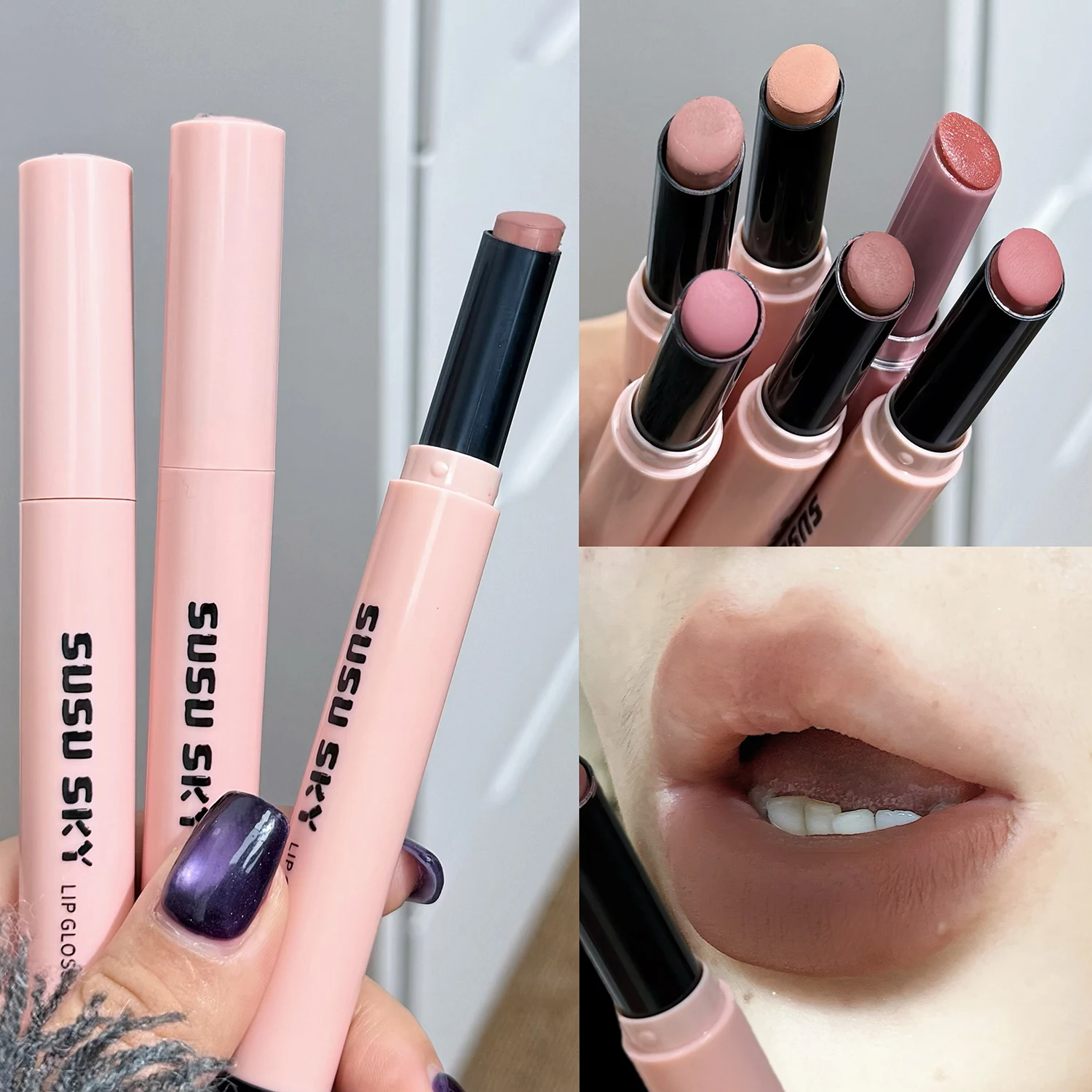 Smoky Grey Violet Lipstick Matte Velvet Finish Smooth Application Lip Mousse Waterproof Mirror Glossy Lip Tint Not Fading Makeup