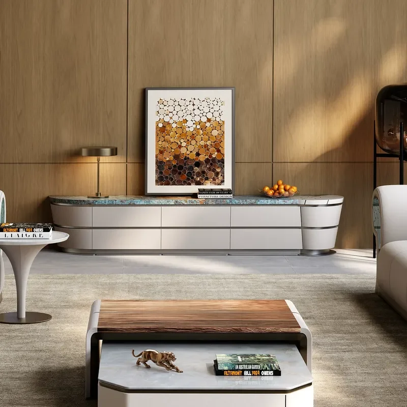 Natural Marble Conch TV Cabinet High End Light Luxury Living Room Storage Console Modern Minimalist Home Furniture 2026 New