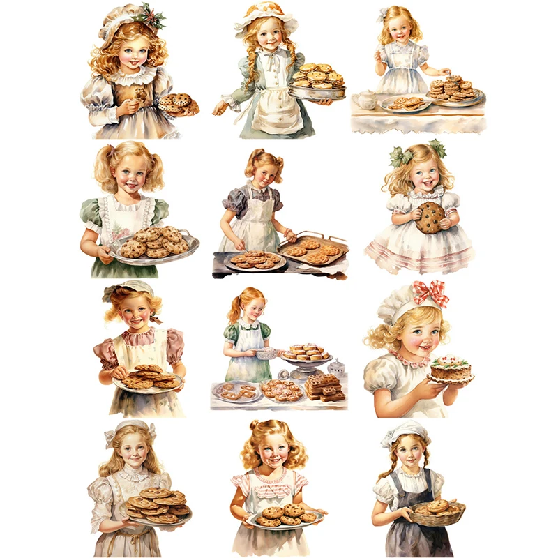 12Pcs/Pack Vintage Cookie Girl Sticker DIY Craft Scrapbooking Album Junk Journal Decorative Stickers