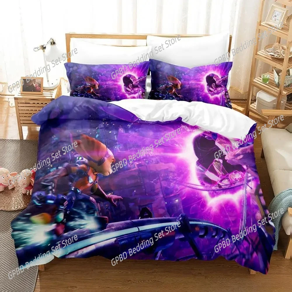 Game Ratchet & Clank Rift Apart 3D Bedding Set Duvet Cover Pillowcases Single Twin Full Queen King Home Decor Quilt Boys Gift