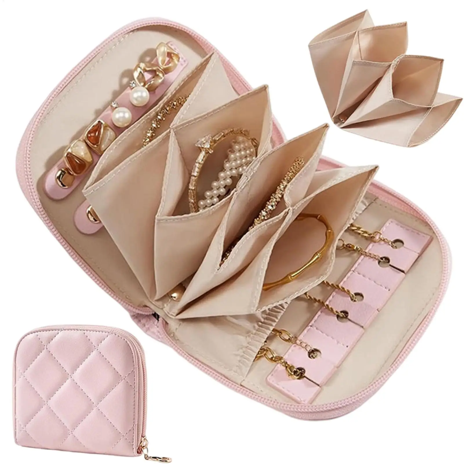 Foldable Jewelry Packing Bag PU Leather Earrings Bracelet Jewelry Storage Case Large Capacity Organizer Mini Cosmetic Bag Gift