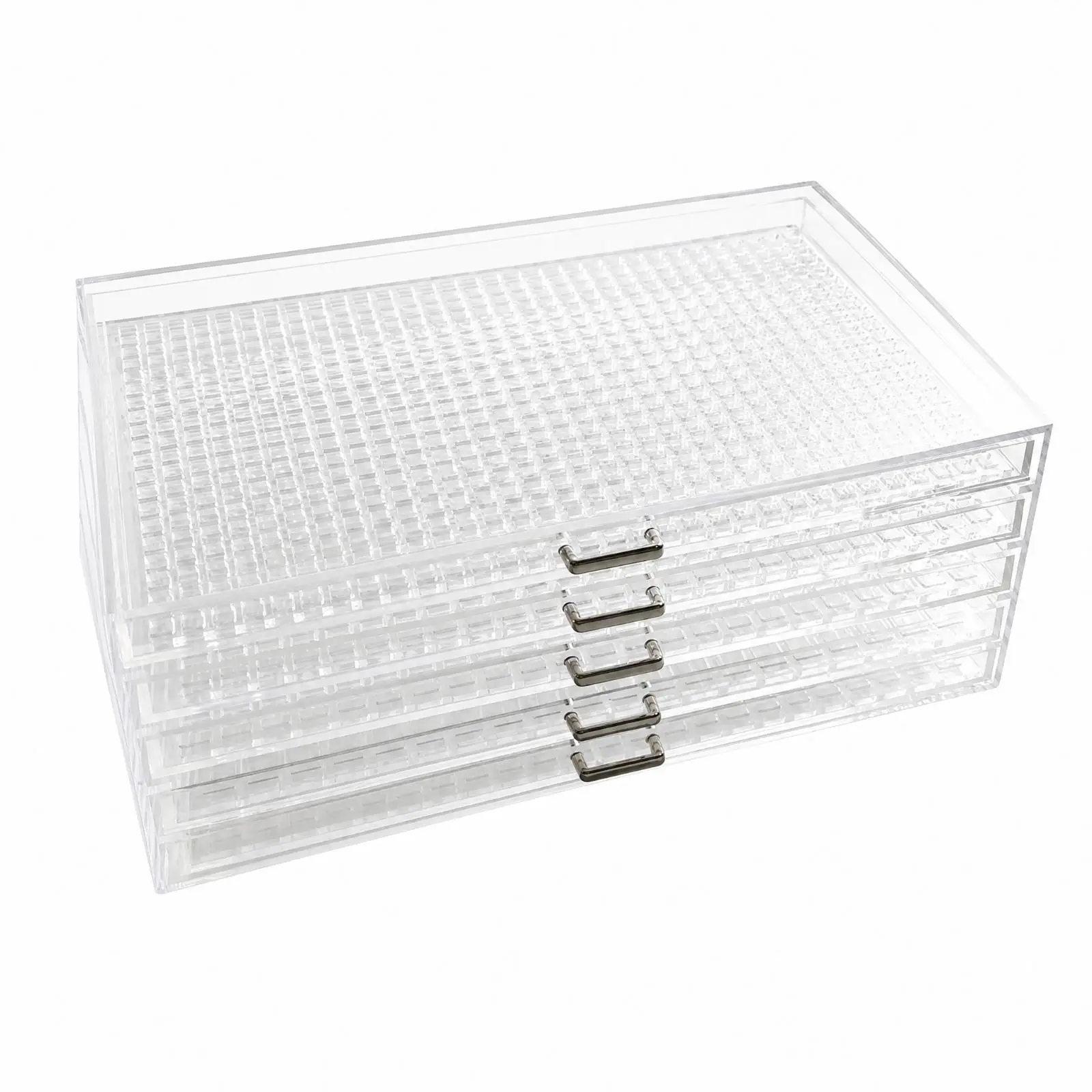 Clear Acrylic Storage Organizer Box All-Purpose Transparent Drawer Organizer with Metal Pull Handle Easy to Clean for Nail Art