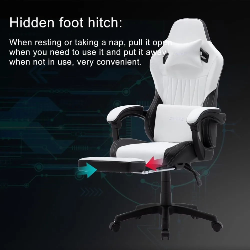 Ergonomic Gaming Chair, Racing Adjustable Swivel Task Chairs with Headrest and Lumbar Support High Back Leather Computer Chair