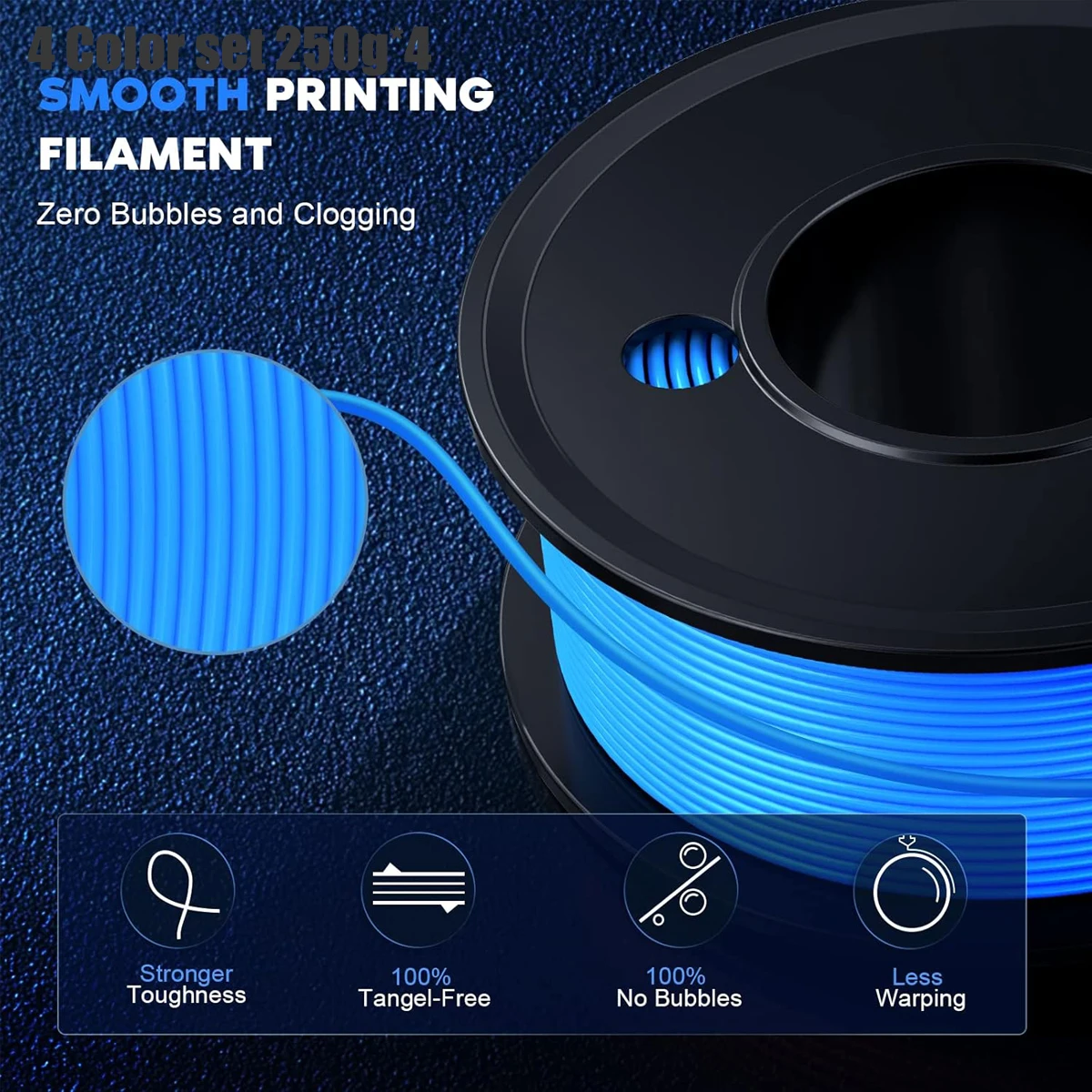 PLA 1.75mm 3D Printing Filament Set (4 Colors): Silver, Pink, Orange, Yellow; Accuracy ±0.02mm; Vacuum Packed Spools; 250g X 4