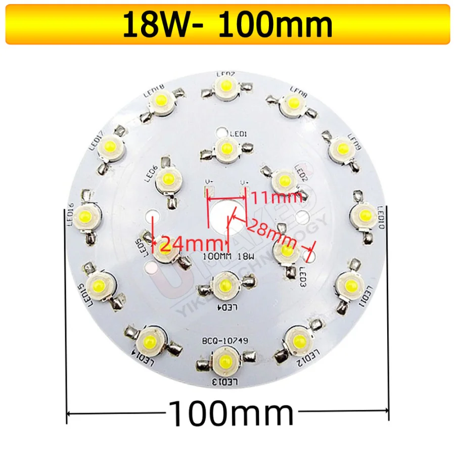 Luminosità 1-18W LED Epistar chip perlina ad alta potenza con piastra di base in alluminio Radiatore saldato connessione JST, pannello LED circolare