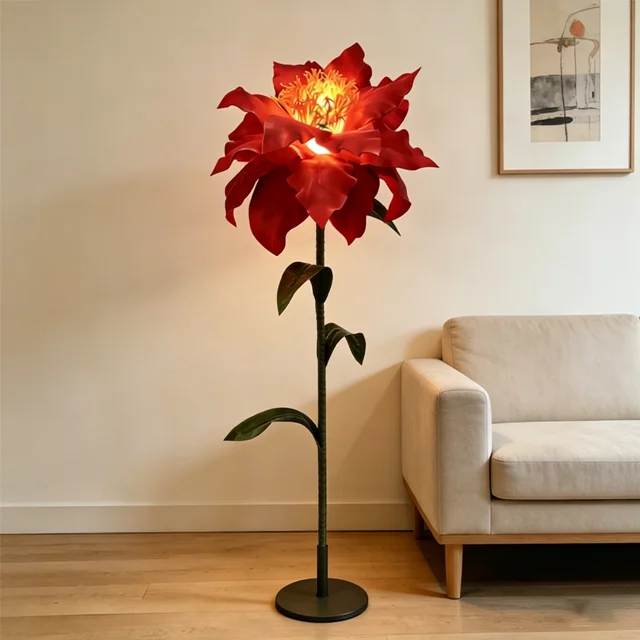 LED Rose Floor Lamp Red ABS Decorative Floor Lamp Natural Living Room Hotel Lobby Wedding Venue