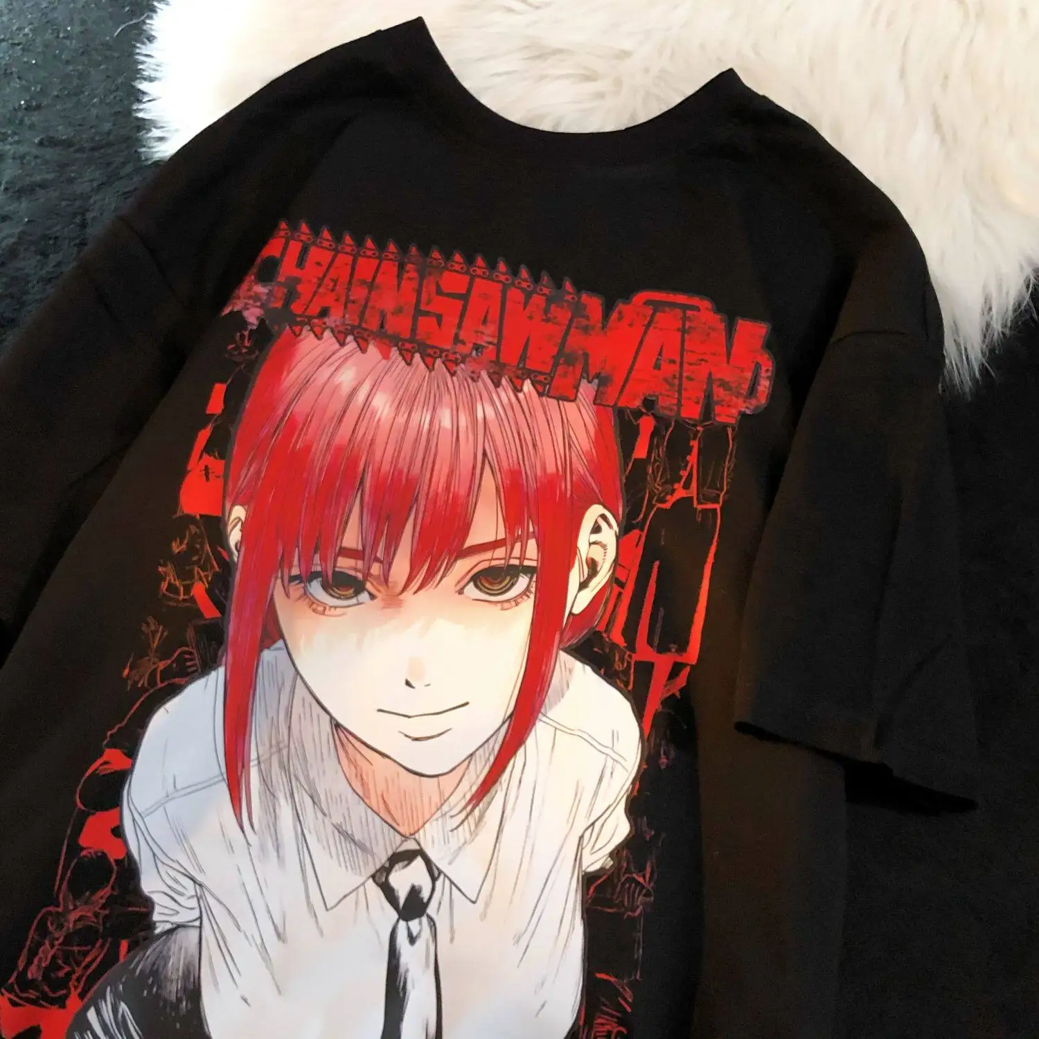 Adult and Children Parent-child, Couple Harajuku Style Y2K Chainsaw Man Makima Bird's-eye View 3D Printed Short-sleeve