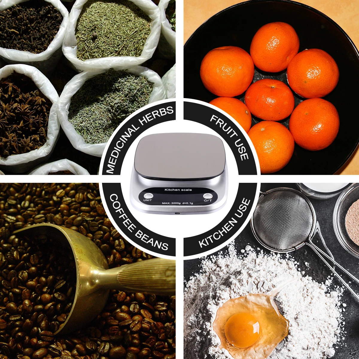 

1PC 3kg/0.1g Rechargeable Kitchen Scale Stainless Steel Accuracy LCD Display Digital Scale Measurement Tool (Silver)