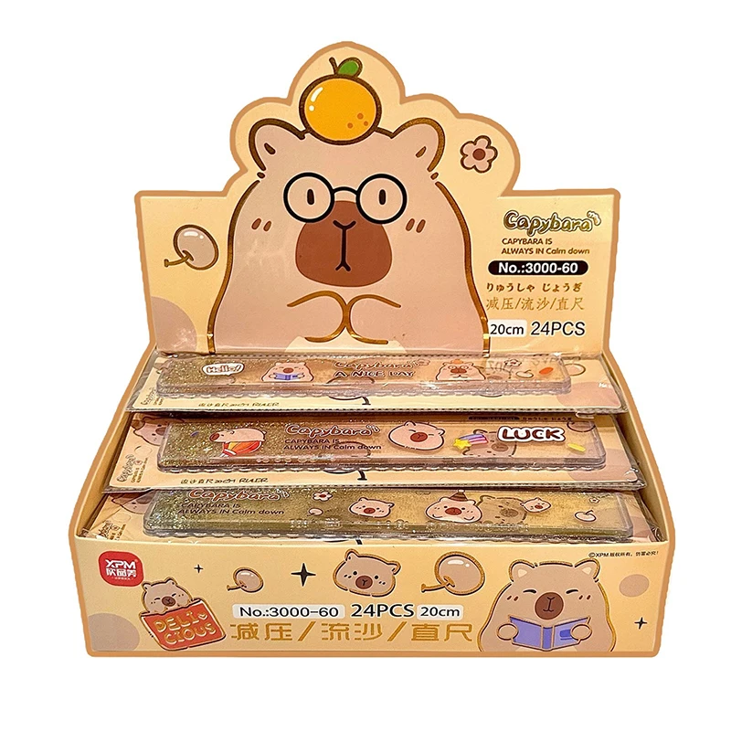 Cartoon Lovely Capybara Flowing Sand Ruler Cute Plastic Straightedge Protractor Portable Measuring Tools School Office Supplies