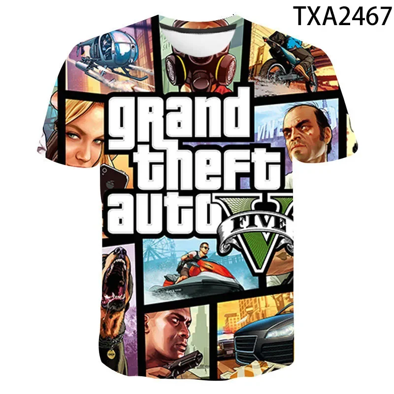 New 3D Grand Theft Auto Game Gta 45 Printed Tee Shirts Men Women Children Short Sleeves T-Shirt Boy Girl Kids Fashion Tops Tees