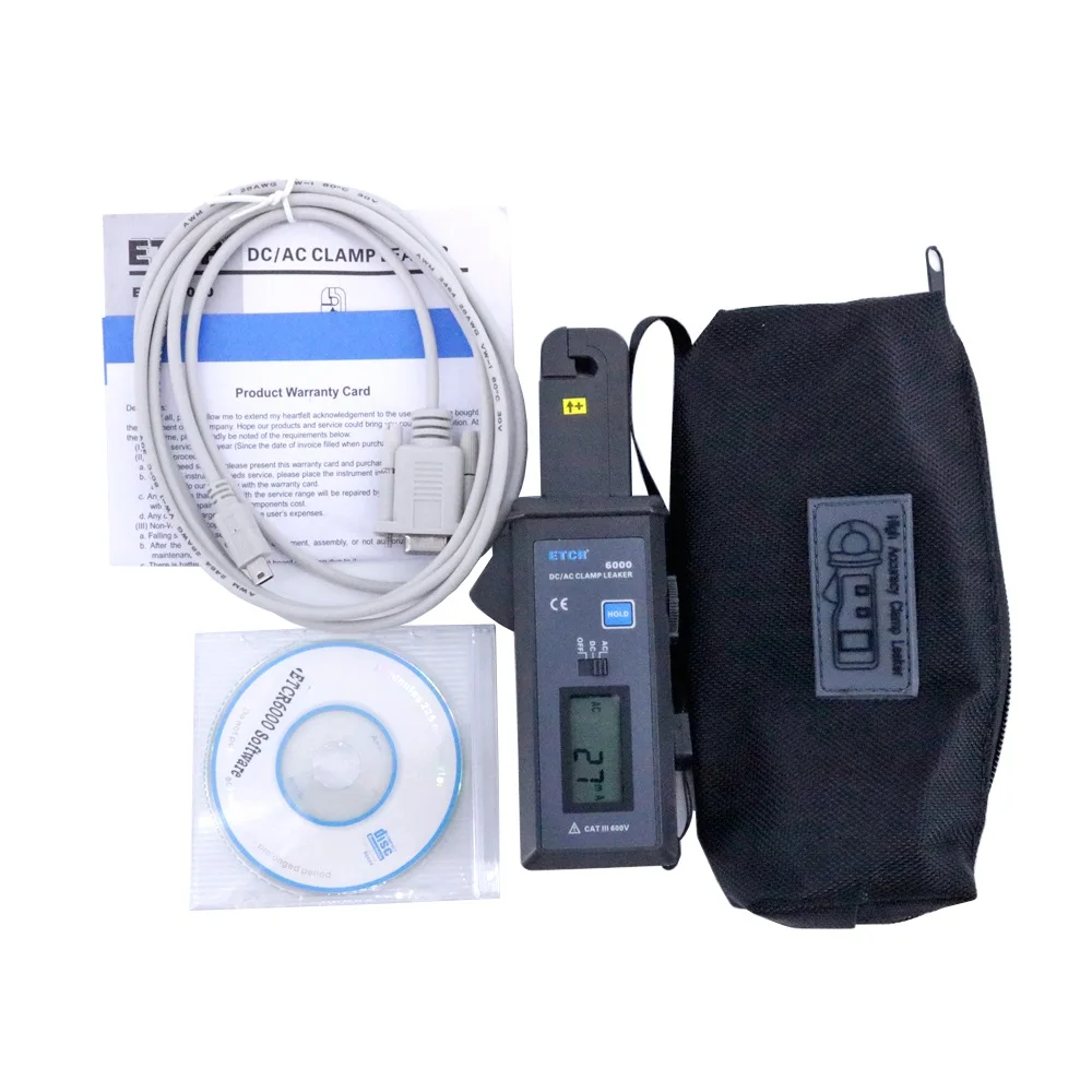 ETCR6000B ETCR6000 Leakage Clamp Current Meter AC DC 0mA-60.0A Non-Contact Automotive  Digital Display Data upload to Computer