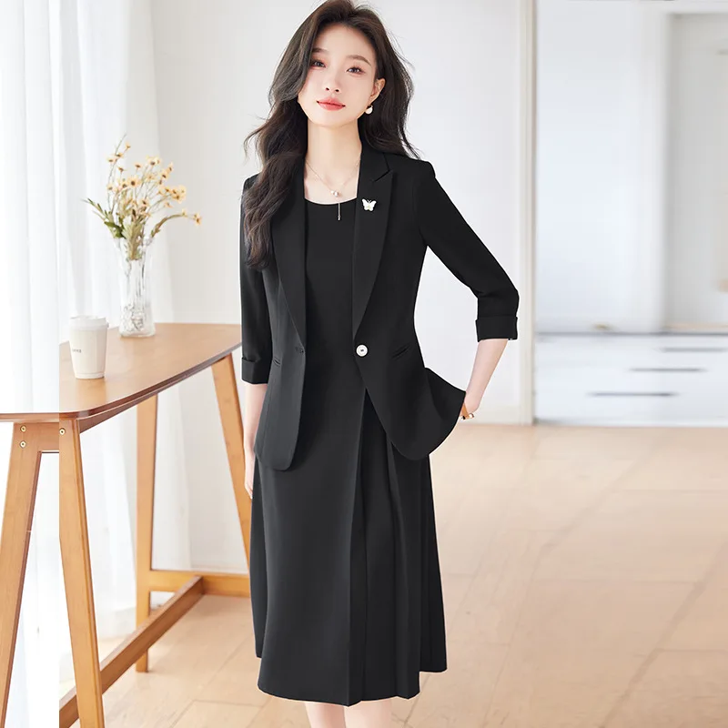 Black Dress for Women Summer2024New High-Grade Professional Suit Skirt Inner Suit Suspender Skirt Two-Piece Suit