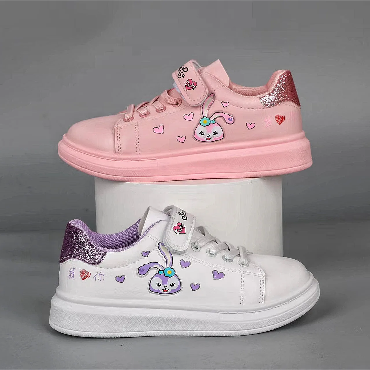 Disney-zapatos informales de piel sintética para niña, zapatillas de deporte con dibujos StellaLou, color blanco, talla 25-36