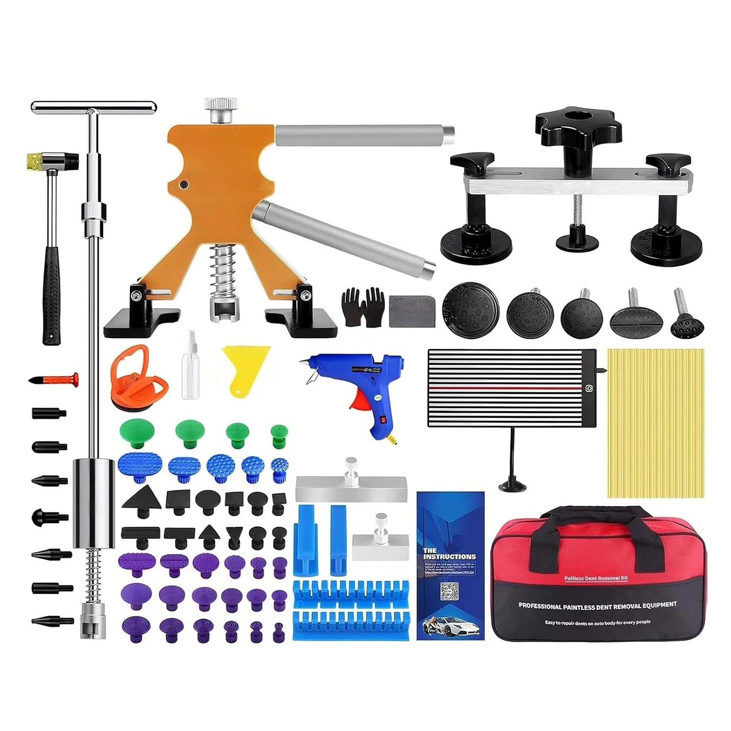 

Комплект для ремонта вмятин на кузове, комплект для удаления вмятин без покраски с подъемником для вмятин, съемник моста, Т-образный стержень, съемник вмятин на кузове автомобиля