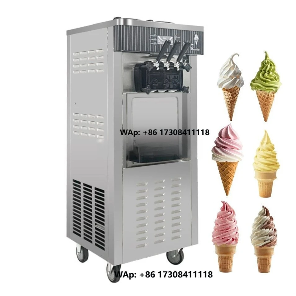

Vertical three-head soft ice cream machine Thickened stainless steel machine Height configuration Compressor Commercial