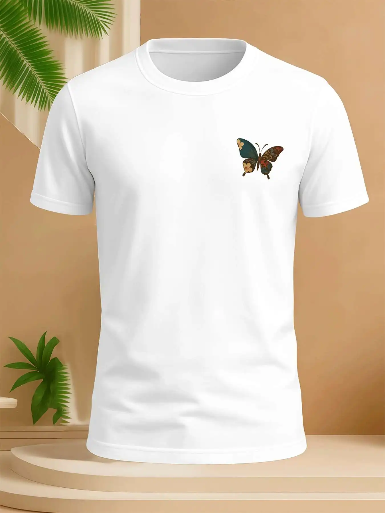

Butterfly Floral Graphic Tee Fashion Print T-Shirt Men's 220gNew Summer Sports Fashion Printed Pure Cotton Short-Sleeved T-Shirt