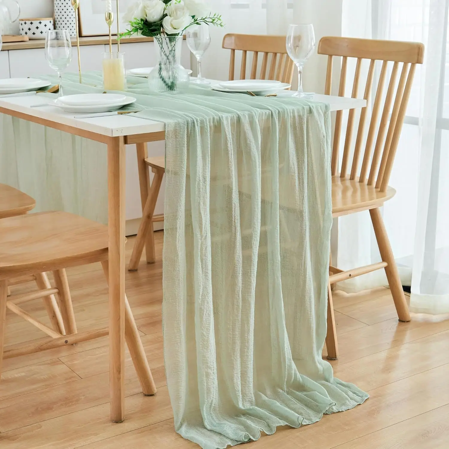 4PCS 크레페 파티 테이블 러너, 연회를위한 부드러운 테이블 경로, 주름진 패브릭 식탁보, 보헤미안 스타일 트위스트 식탁보 패브릭
