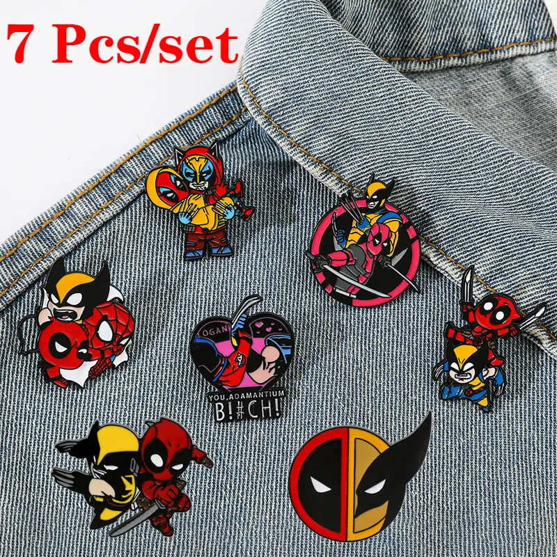 5-10 Pcs/Set Cartoon Spider-Man Metal Brooch Decorated with Film Character Wolverine Insignia Drops Oil Alloy Pin Accessories