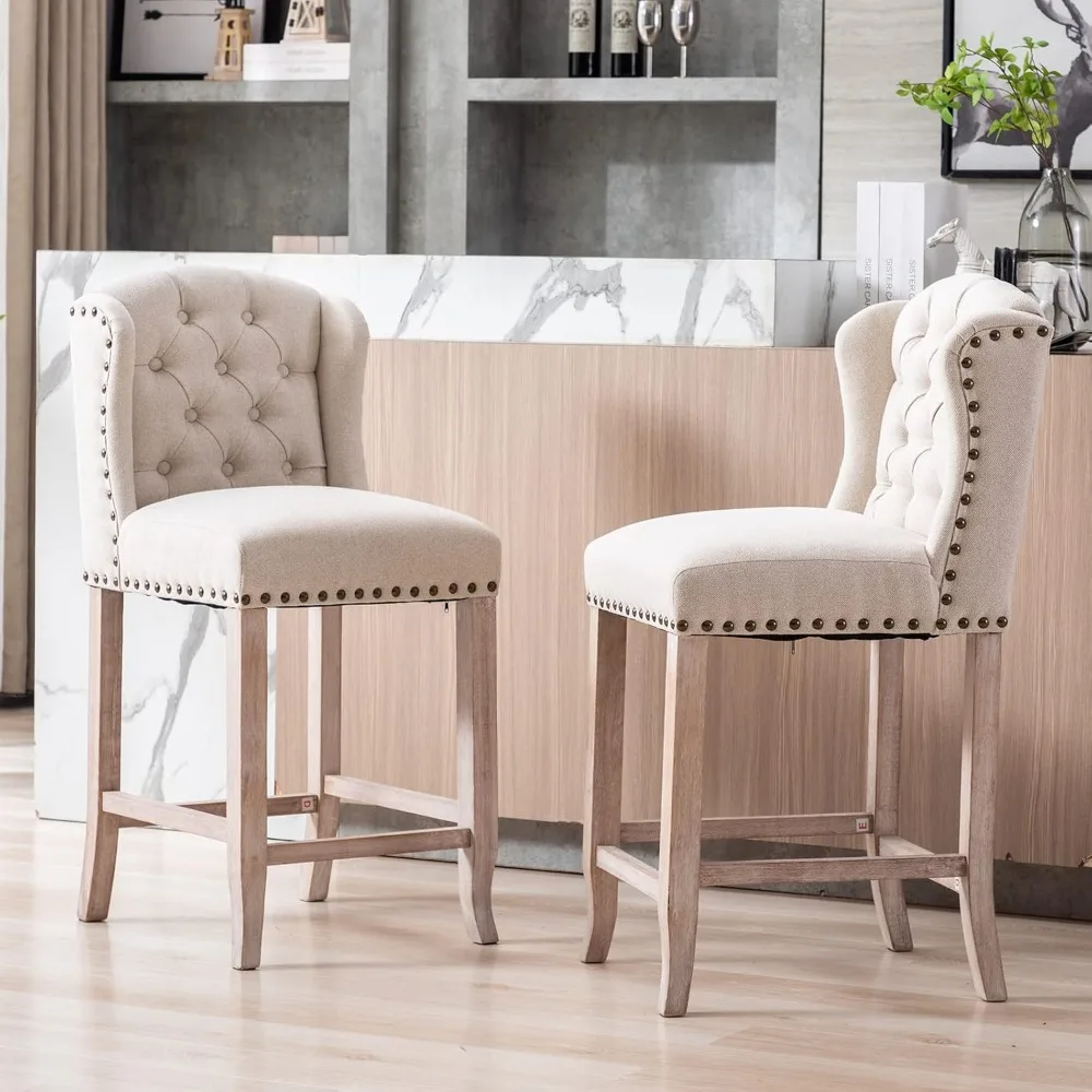 

Tufted Counter Height Bar Stools Set of 4, Linen Upholstered Counter Chairs with Back, Armless Barstools BreakfasStools