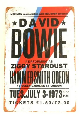 Live in Concert Tour Tin Poster Sign Ziggy Vintage Style xz