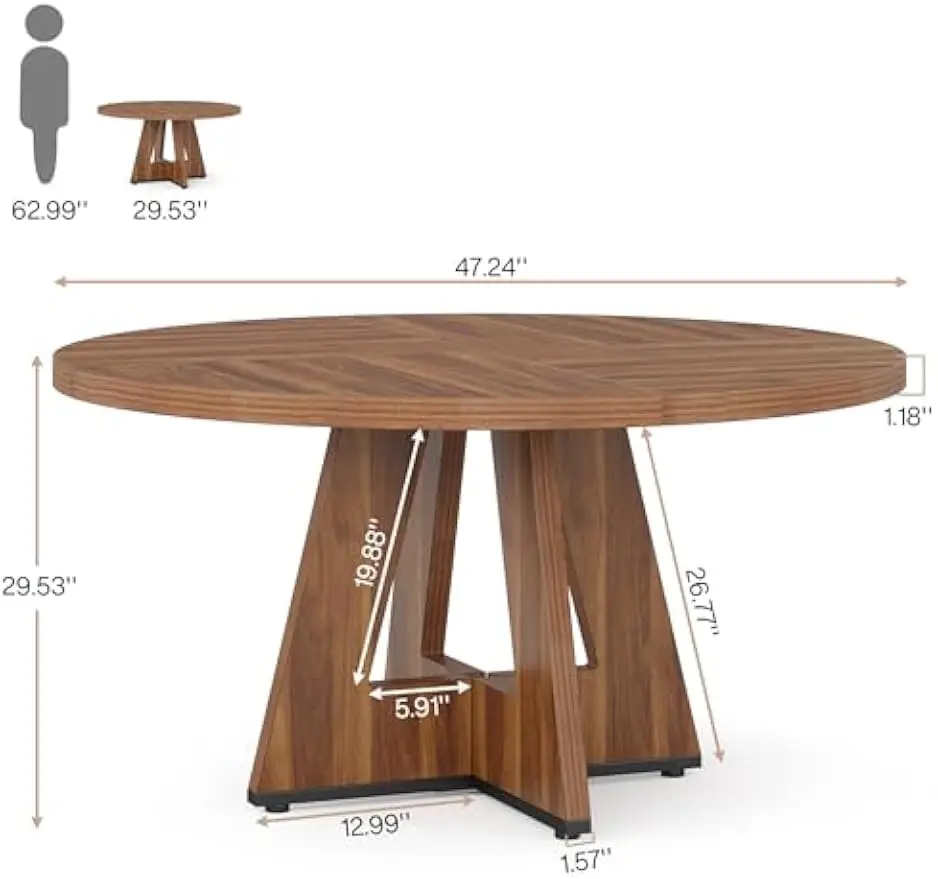Round Dining Table for 4 Farmhouse Dining Room Table with Wooden Pedestal Base image 2