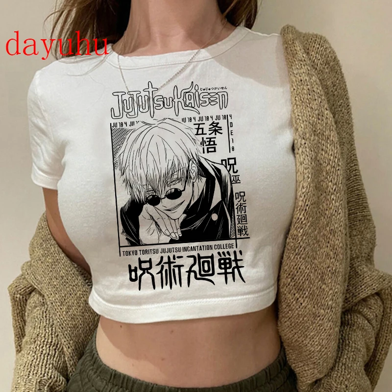 90S Hip Hop Crop Top Tshirt Manga Japanese Anime Jujutsu Kaisen T Shirt Gojo Satoru Tops Yuji Itadori Cropped Tees T-shirt