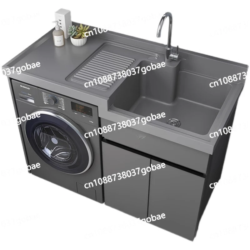 LMM Balcony Alumimum High and Low Basin Laundry Tub All-in-One Cabinet Washing Machine Cabinet Combination